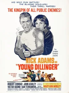 Adams Prints: YOUNG DILLINGER, US poster art, from left: Nick Adams, Mary Ann Mobley, 1965