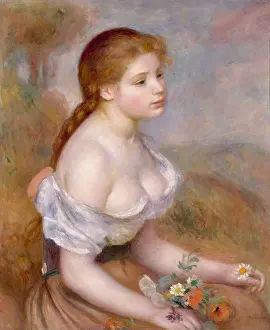 Outdoor Prints: A Young Girl with Daisies, by Auguste Renoir