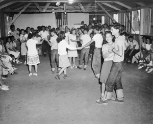 Concentration Camps Prints: Young Japanese-Americans dancing at the Fresno, California, Assembly Center in 1942