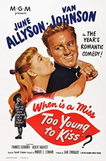 Kiss Prints: TOO YOUNG TO KISS, US poster art, from left: June Allyson, Van Johnson, 1951