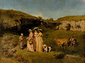 Shawl Prints: YOUNG LADIES OF THE VILLAGE, by Gustave Courbet, 1851-52, French painting, oil on canvas