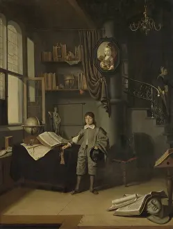 Globe Prints: Young Man in a Study, by Adriaen van Gaesbeeck, 1640-50, Dutch painting, oil on panel