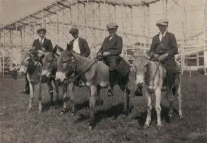 Cincinnati Prints: Young men on donkeys, original caption: Sandy Beach