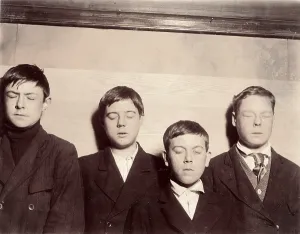 Buffalo Prints: Four young men with eyes closed