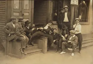 Lcgr1606 Prints: Young men hanging around a saloon in Chicopee Falls, Massachusetts, June 29, 1916