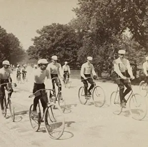 Recreation Prints: Ten young men riding bicycles in New York Citys Central Park