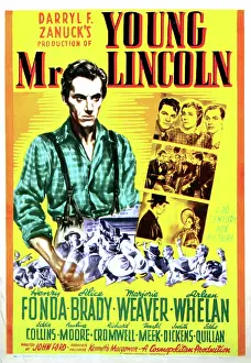 YOUNG MR. LINCOLN, left: Henry Fonda (as Abraham Lincoln) on midget window card, 1939, TM and Copyright 20th Century Fox Film Corp