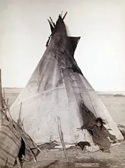 Sioux Prints: A young Oglala girl sitting in front of a tipi