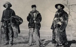 Animal Skins Prints: Young Theodore Roosevelt with two friends in North Dakota Territory