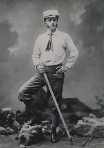 November Prints: Young Theodore Roosevelt posing as a mountain climber in his late teens or early twenties