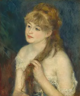 Auguste Prints: Young Woman Braiding Her Hair, by Auguste Renoir, 1876, French painting, oil on canvas