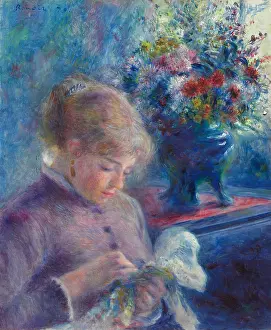Sewing Prints: Young Woman Sewing 1879, by Pierre-Auguste Renoir