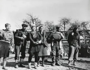 Soviets Prints: Four young women and two men, used by Nazis as forced labor in Saar