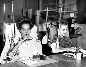 Physical Therapy Prints: Two young women in rehabilitation after polio