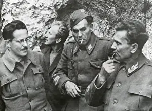 Anti Fascists Prints: Yugoslav partisan Marshall Tito with two of his staff