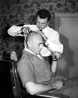 Dawn Prints: Yul Brynner getting shaved by Makeup Artist Robert Dawn for his role in THE KING & I