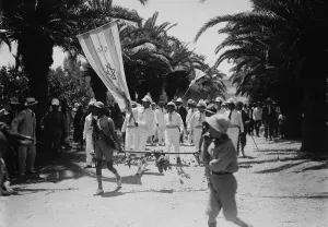 Middle East Prints: Zionist banner led the procession of High Commissioner
