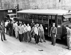 Riots Prints: Zoot Suiters under arrest outside Los Angeles jail en route to court during the Los Angeles Zoot Suit Riots in June